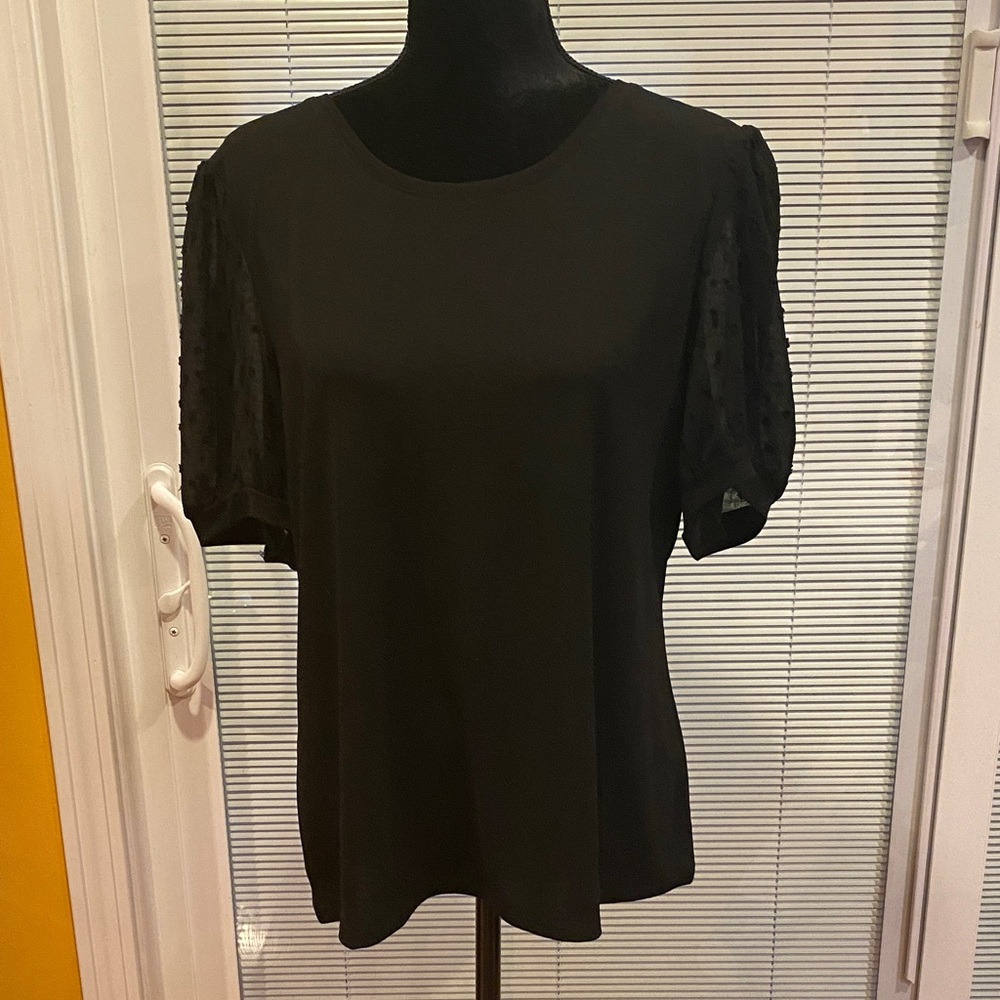 Premise Black Blouse with Textured Sleeves
